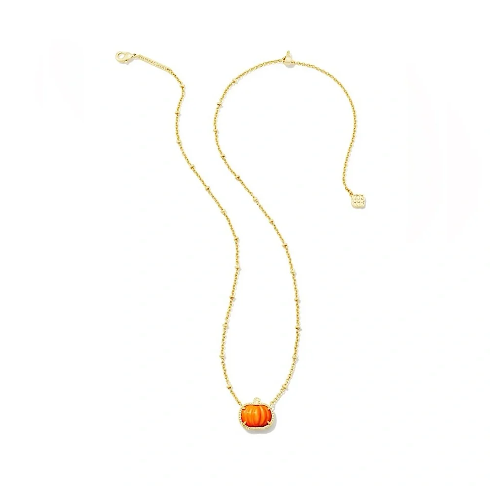 Brand New Kendra Scott Gold and Orange Pumpkin Necklace short Thanksgiving